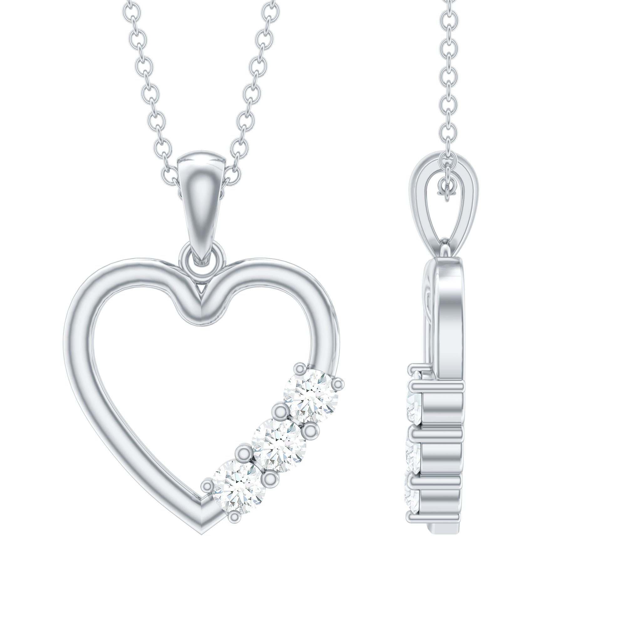 Simple Moissanite Open Heart Pendant Necklace