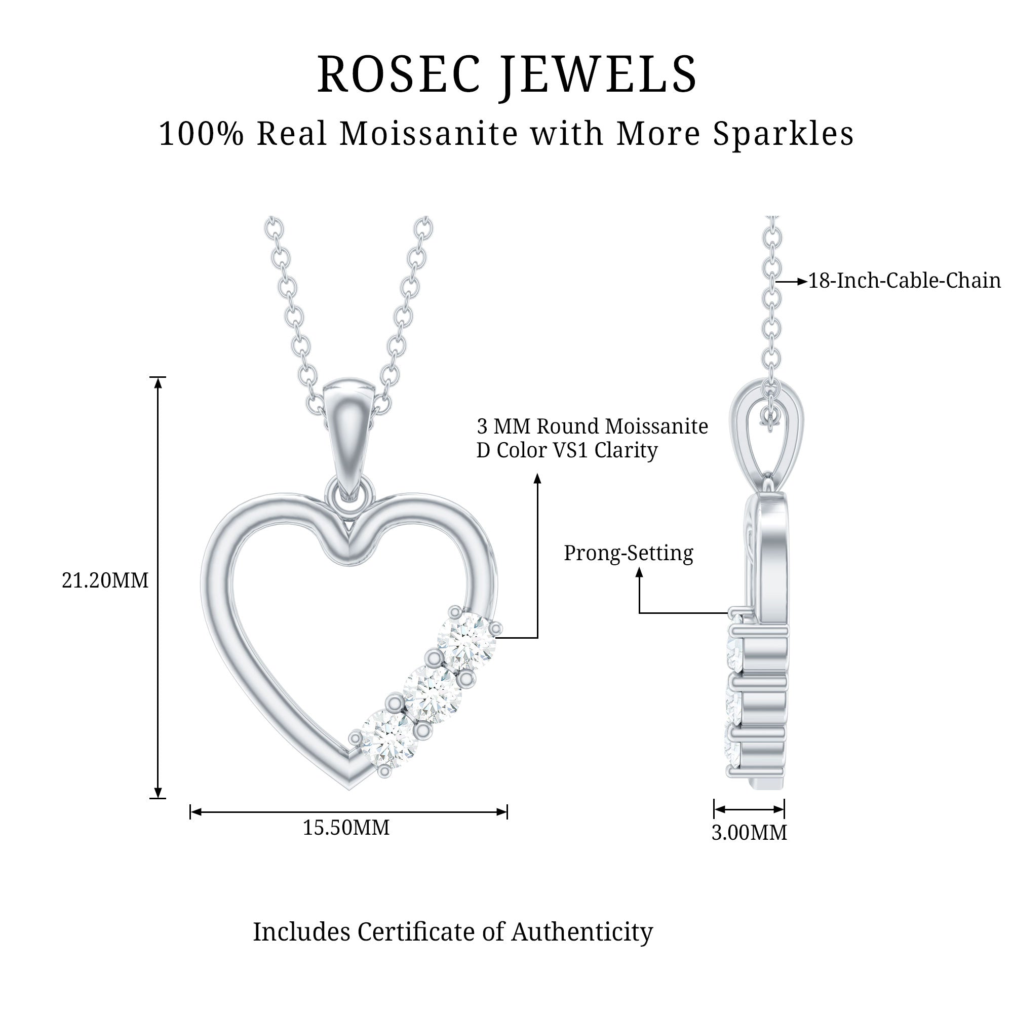 Simple Moissanite Open Heart Pendant Necklace