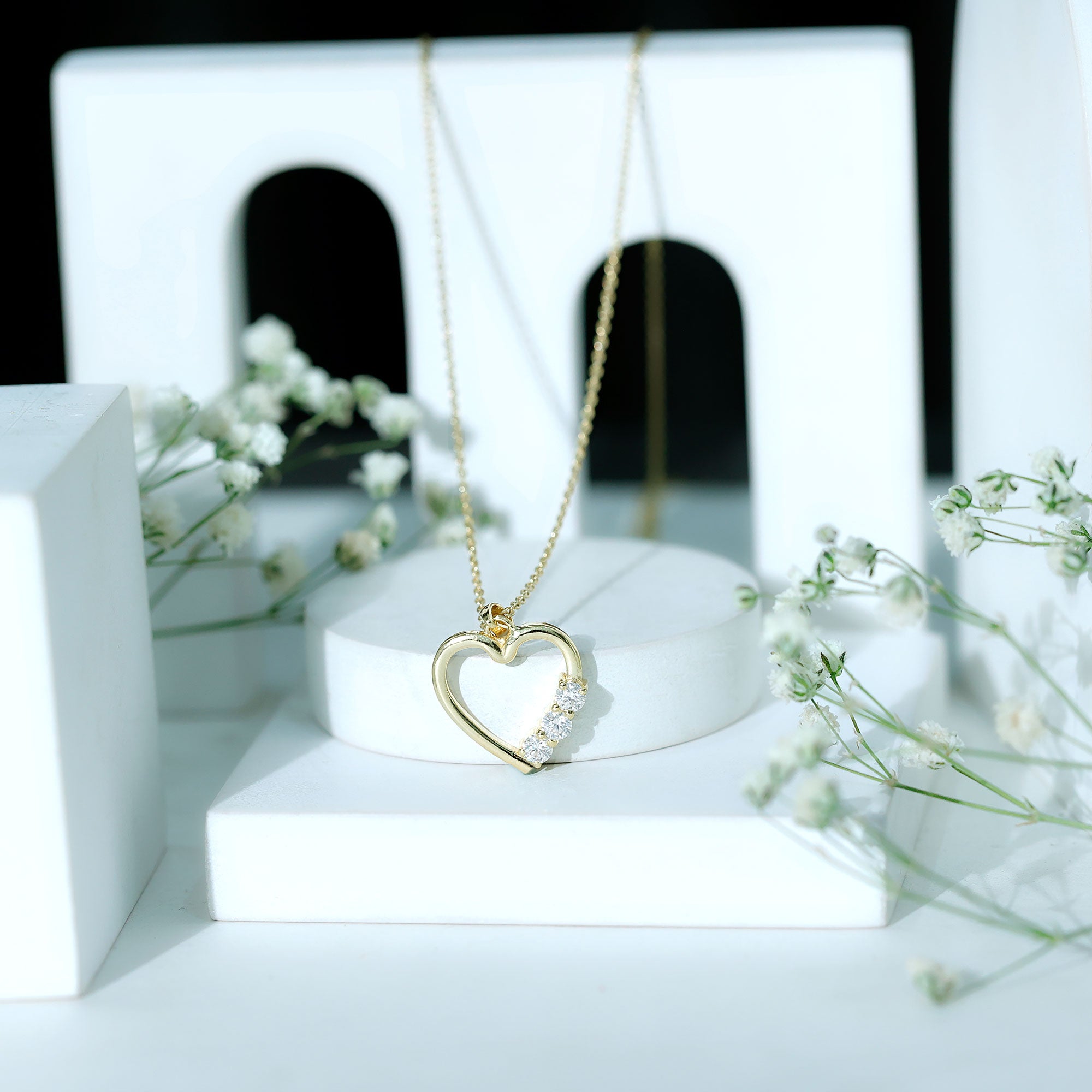 Simple Moissanite Open Heart Pendant Necklace