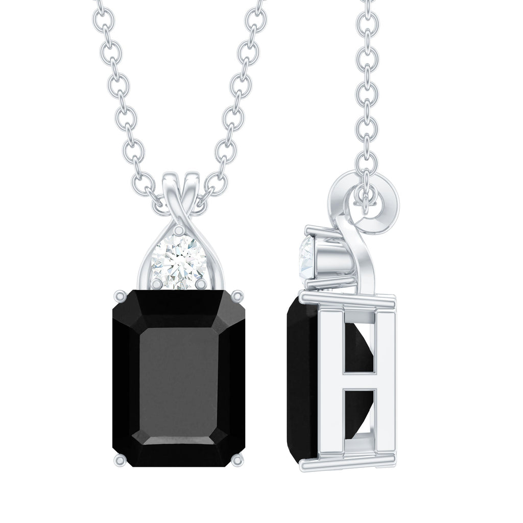 Natural 1.8 Carat Black Onyx Emerald Cut Necklace With Chain