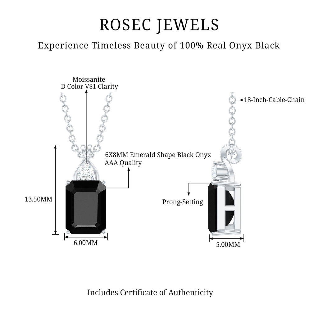 Natural 1.8 Carat Black Onyx Emerald Cut Necklace With Chain