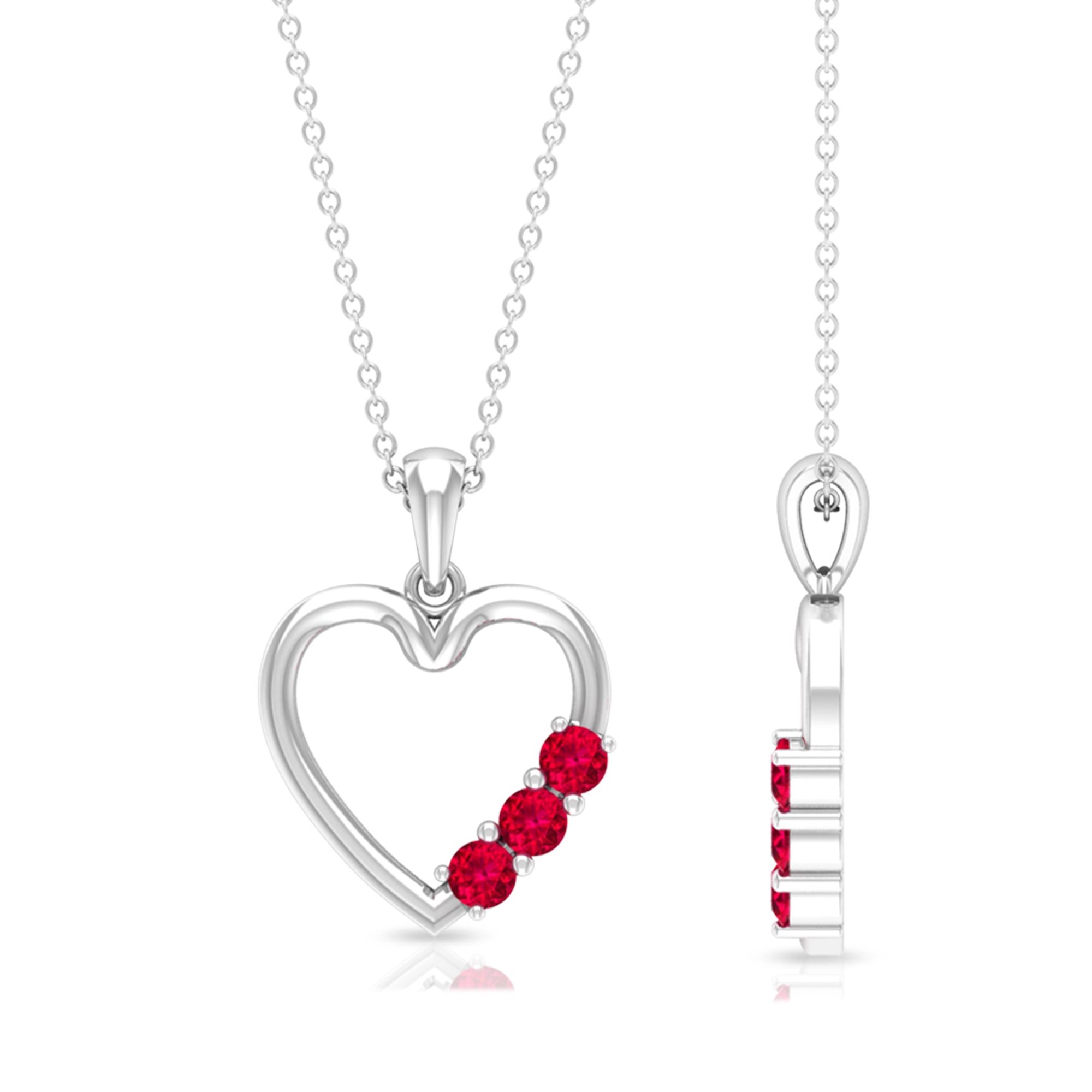 Natural Ruby Open Heart Pendant Necklace for Women
