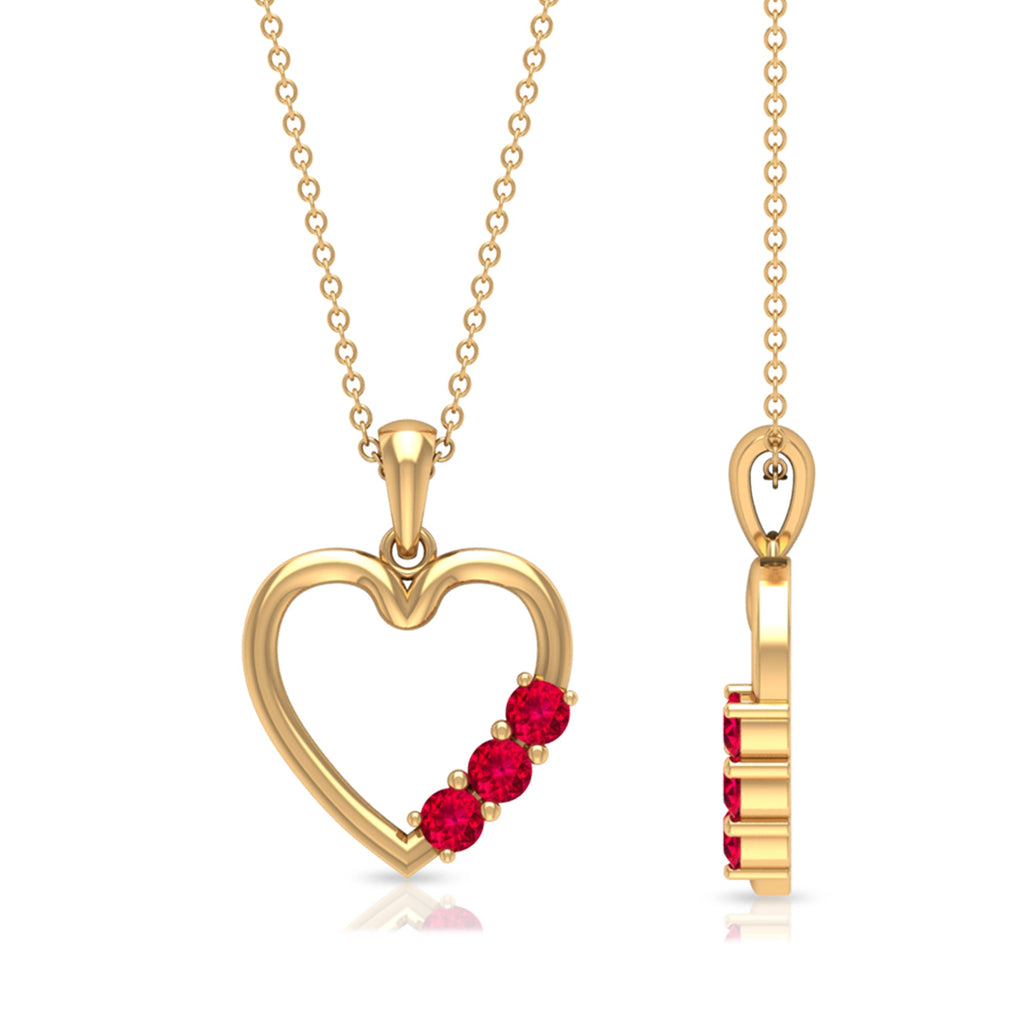 Natural Ruby Open Heart Pendant Necklace for Women