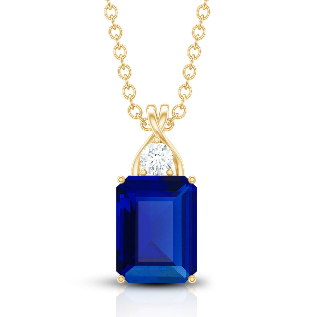 Certified Lab Created Blue Sapphire Emerald Cut Necklace with Chain