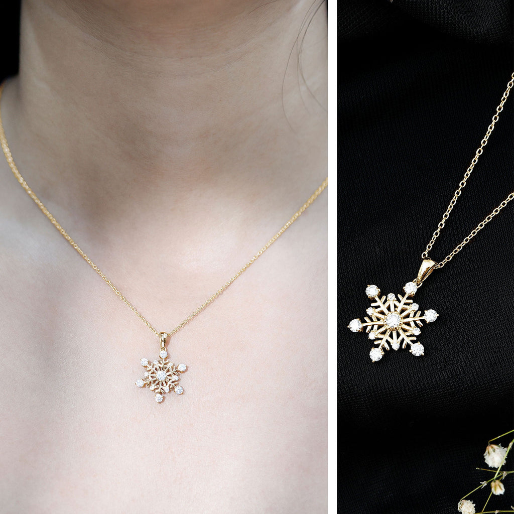 Certified Classic Moissanite Snowflake Pendant Necklace With Chain