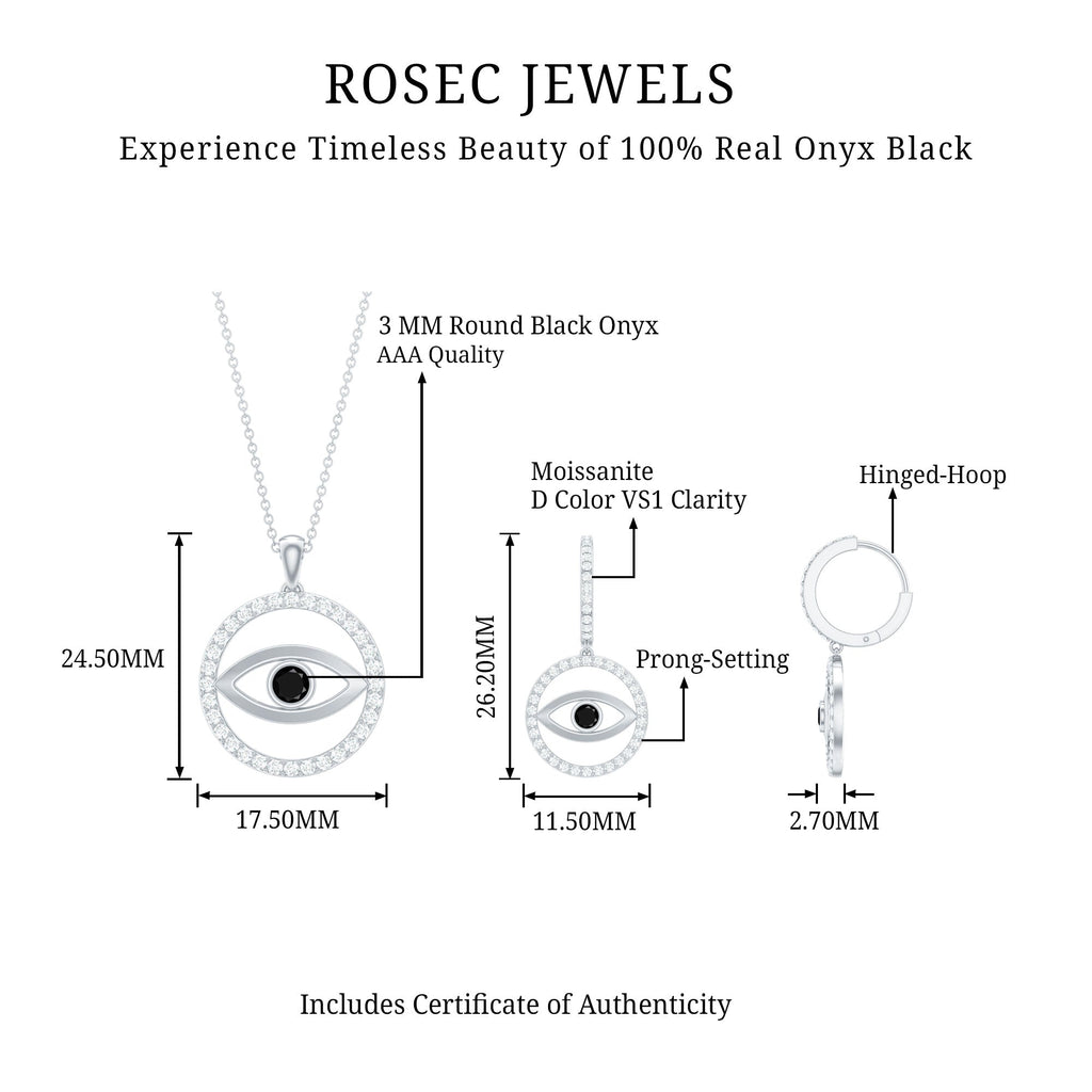Black Onyx Evil Eye Necklace and Earrings Set with Certificate