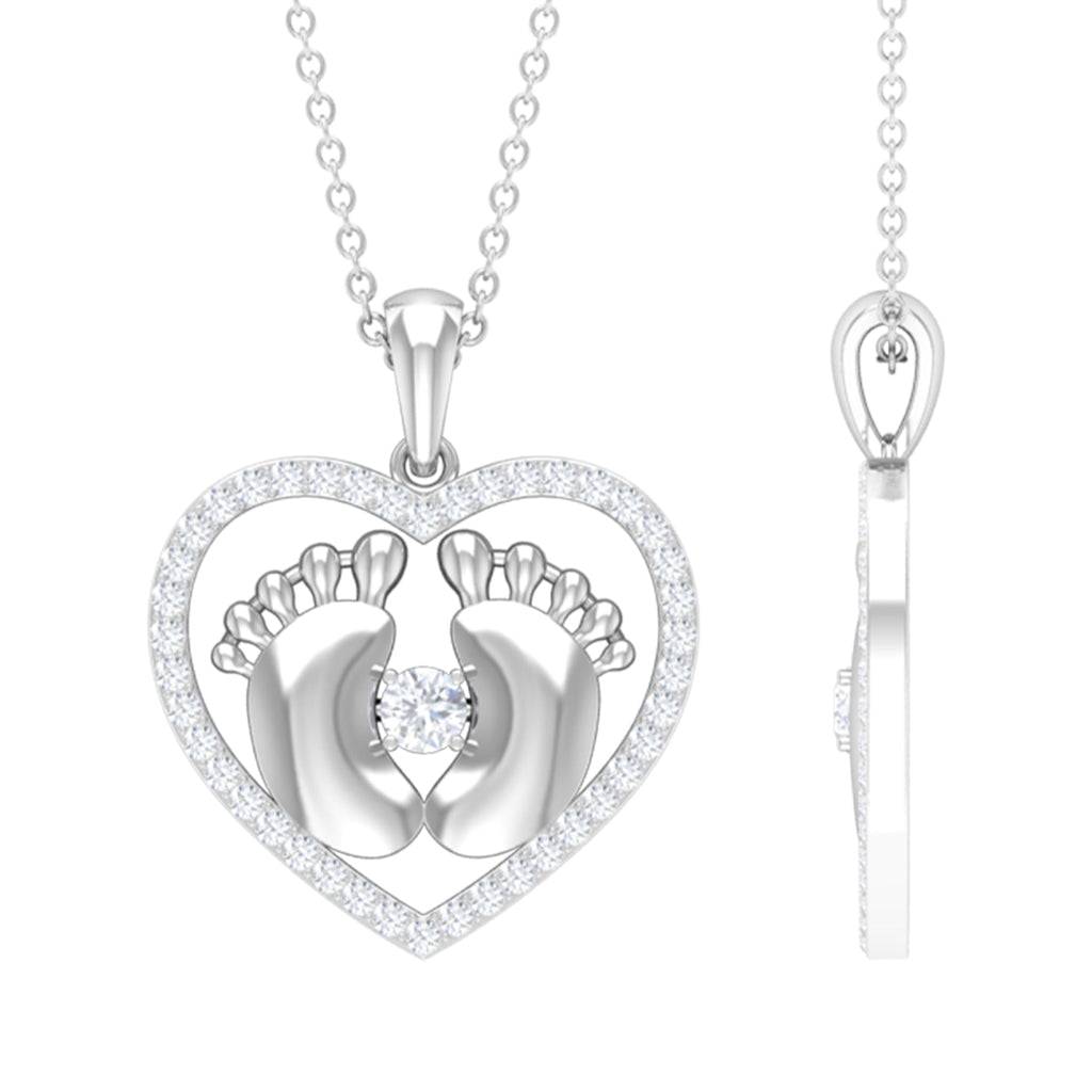 Moissanite Mothers Day Necklace with Baby Feet
