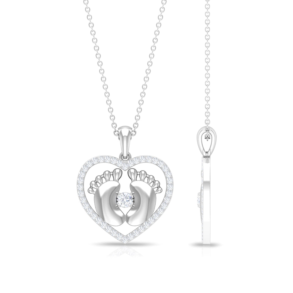 Moissanite Mothers Day Necklace with Baby Feet