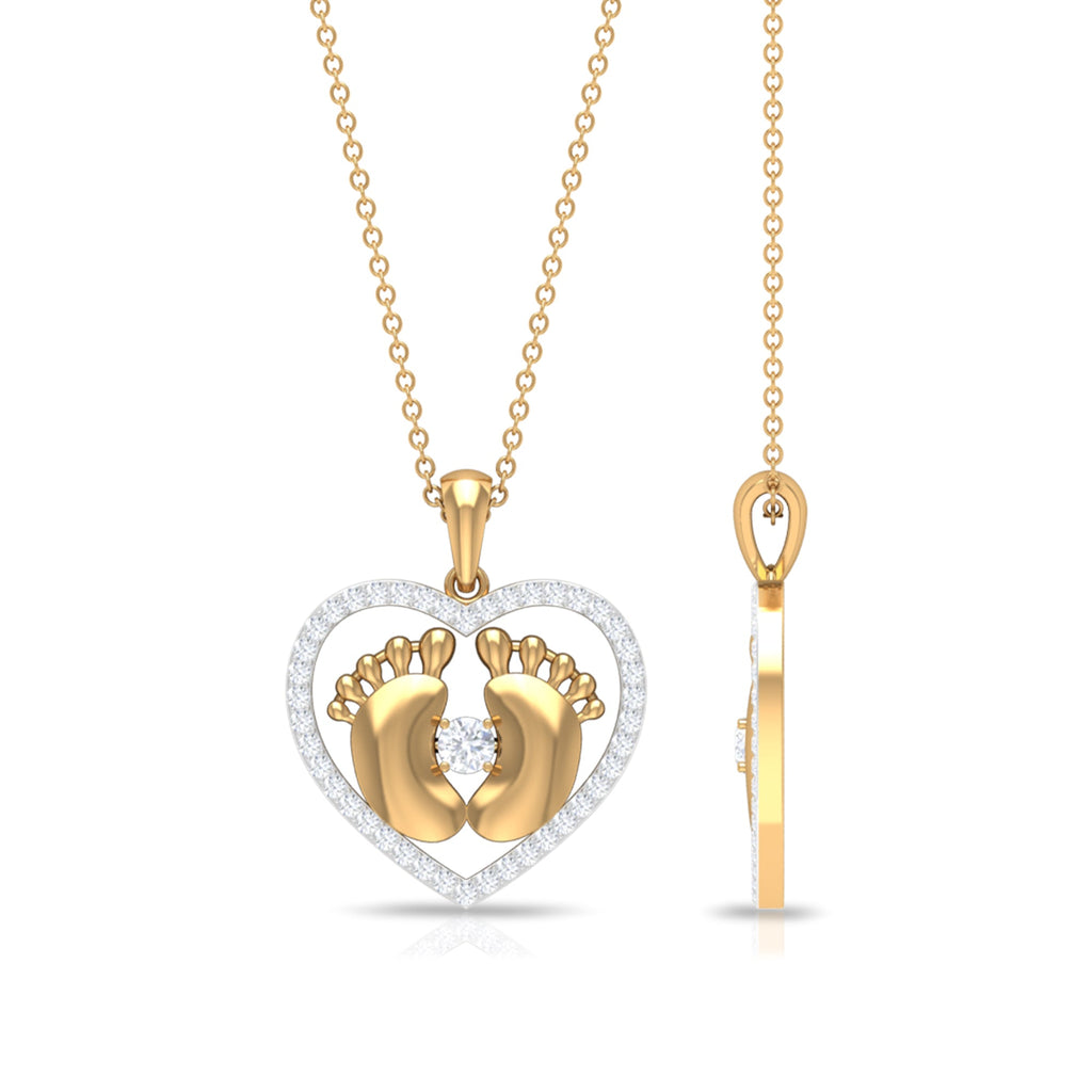Moissanite Mothers Day Necklace with Baby Feet