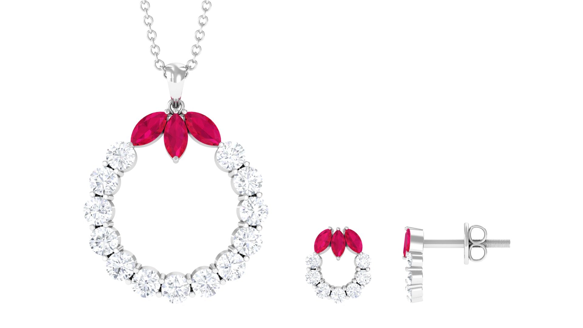 Certified Lab Created Ruby and Moissanite Eternity Necklace and Earrings Set