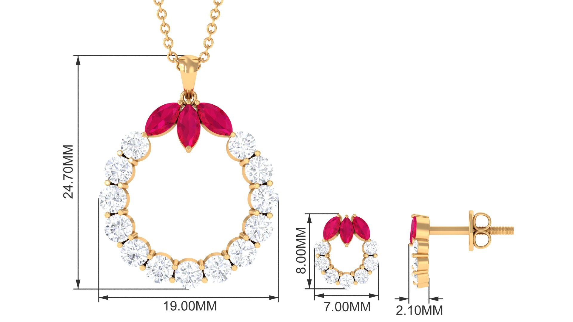 Certified Lab Created Ruby and Moissanite Eternity Necklace and Earrings Set