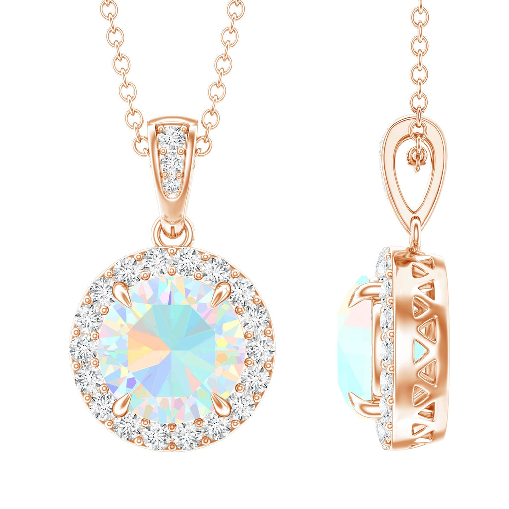 Real Ethiopian Opal Necklace With Moissanite Halo
