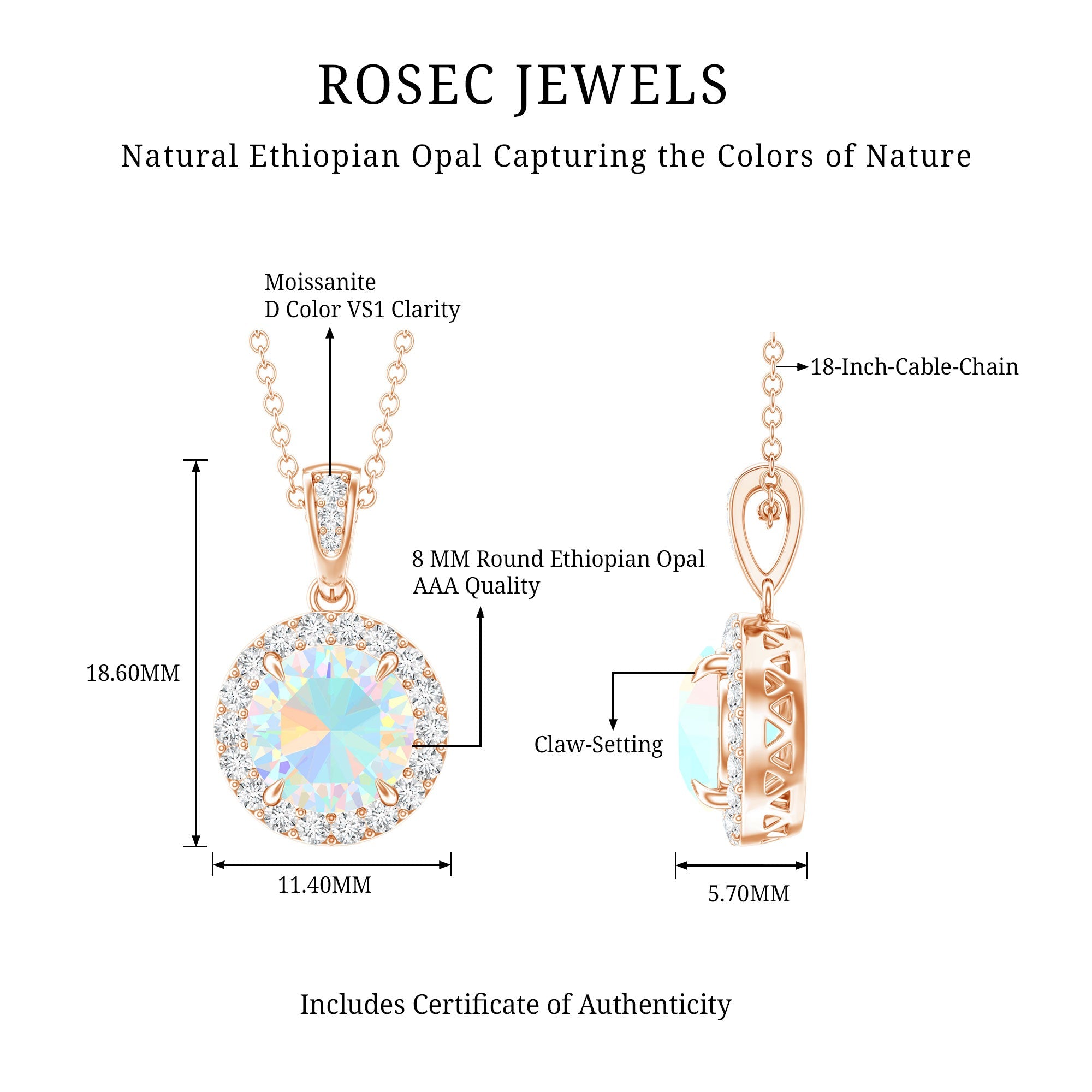 Real Ethiopian Opal Necklace With Moissanite Halo
