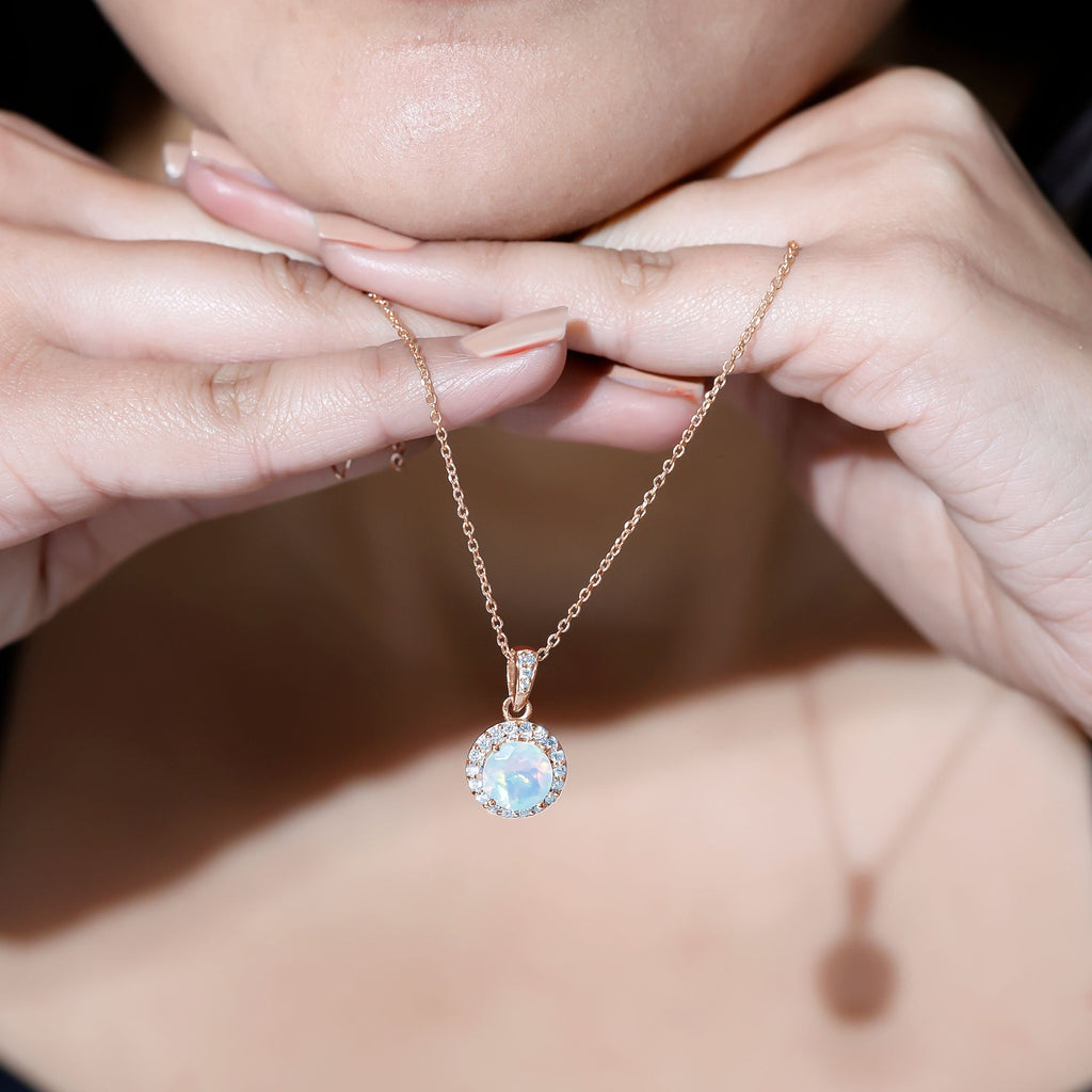 Real Ethiopian Opal Necklace With Moissanite Halo