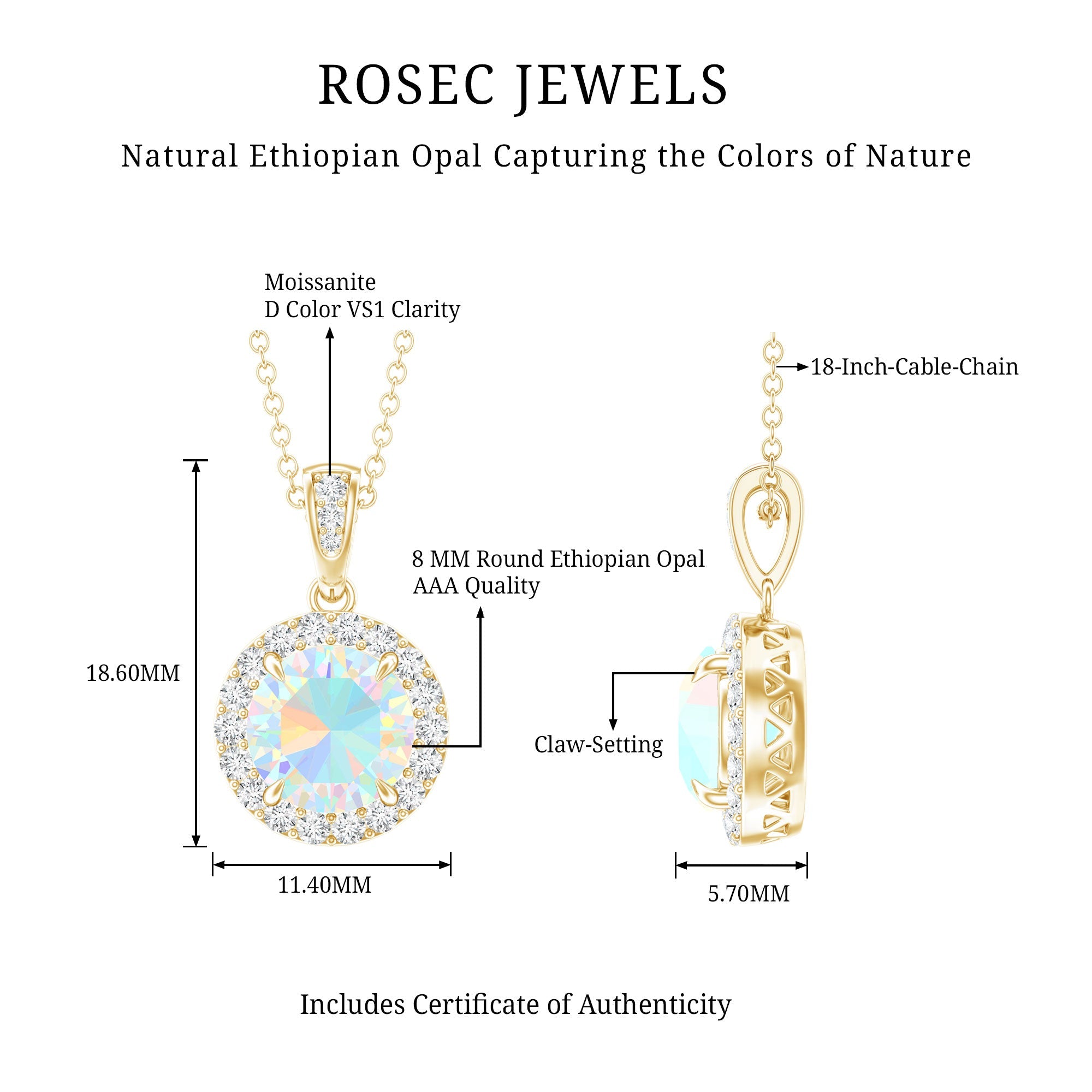 Real Ethiopian Opal Necklace With Moissanite Halo