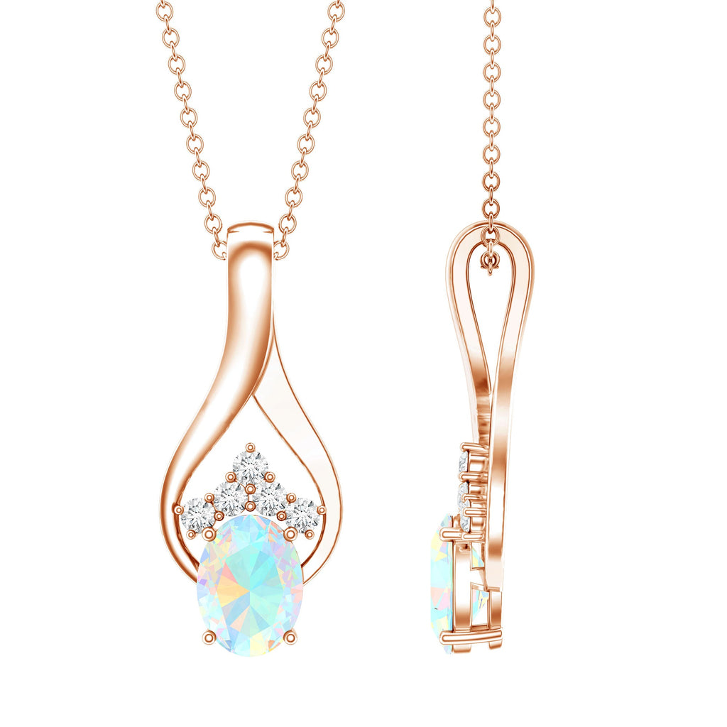 Natural Oval Ethiopian Opal and Moissanite Teardrop Necklace With Chain