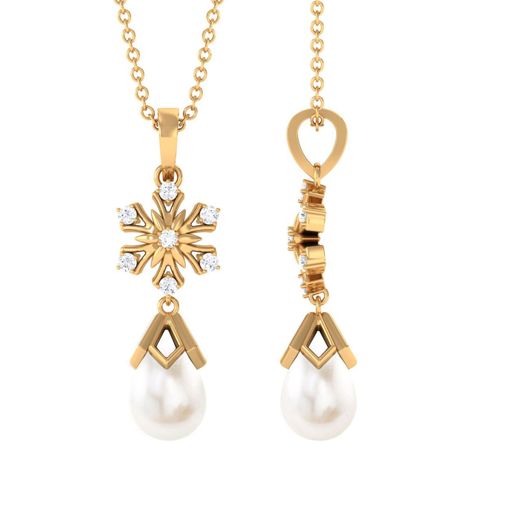 Diamond Snowflake Freshwater Pearl Dangle Drop Pendant