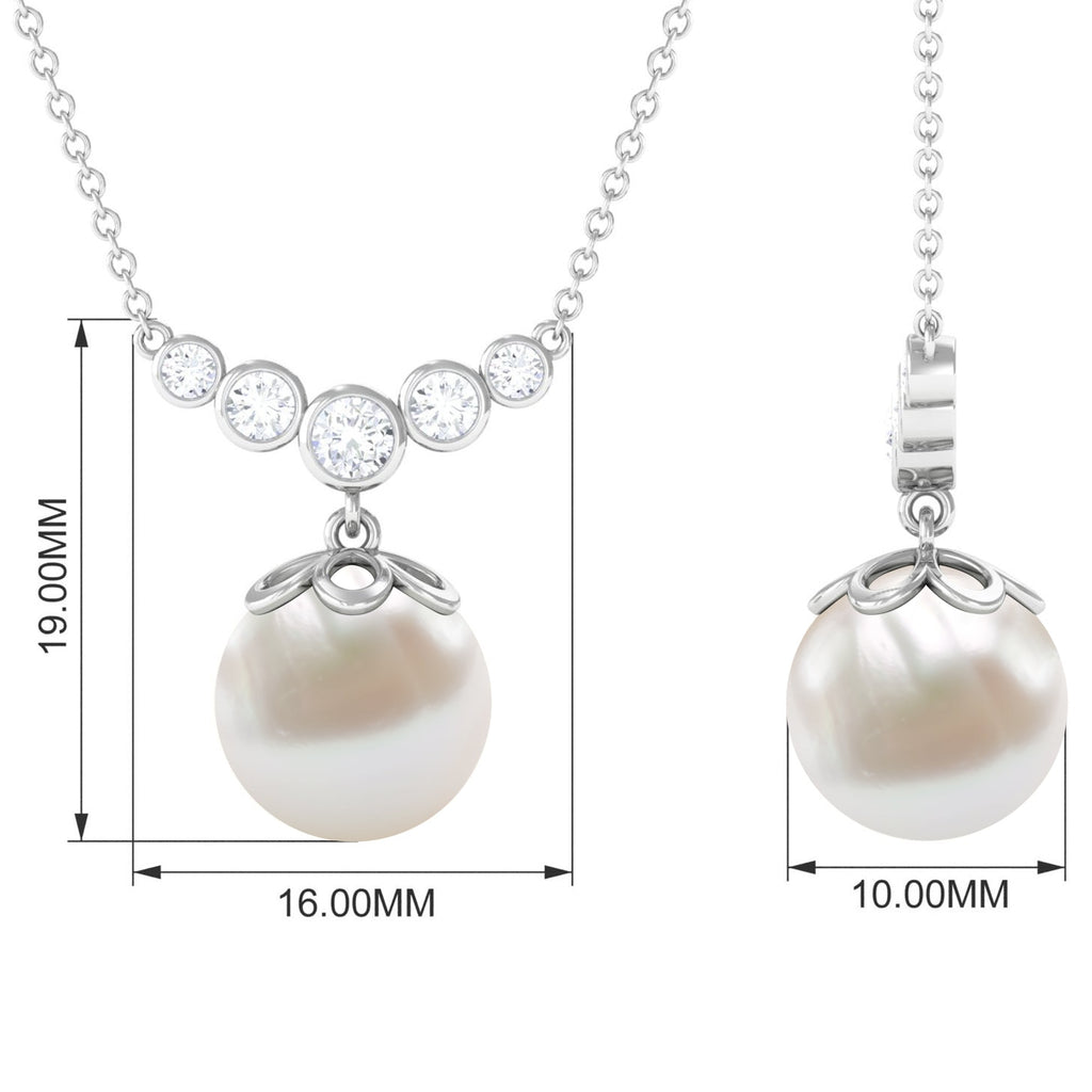 Round Freshwater Pearl Designer Necklace with Bezel Set Diamond