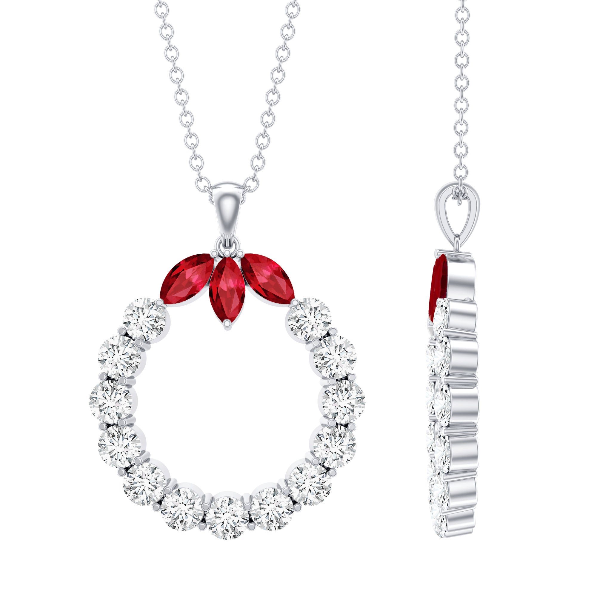 Lab Created Ruby and Moissanite Eternity Pendant Necklace