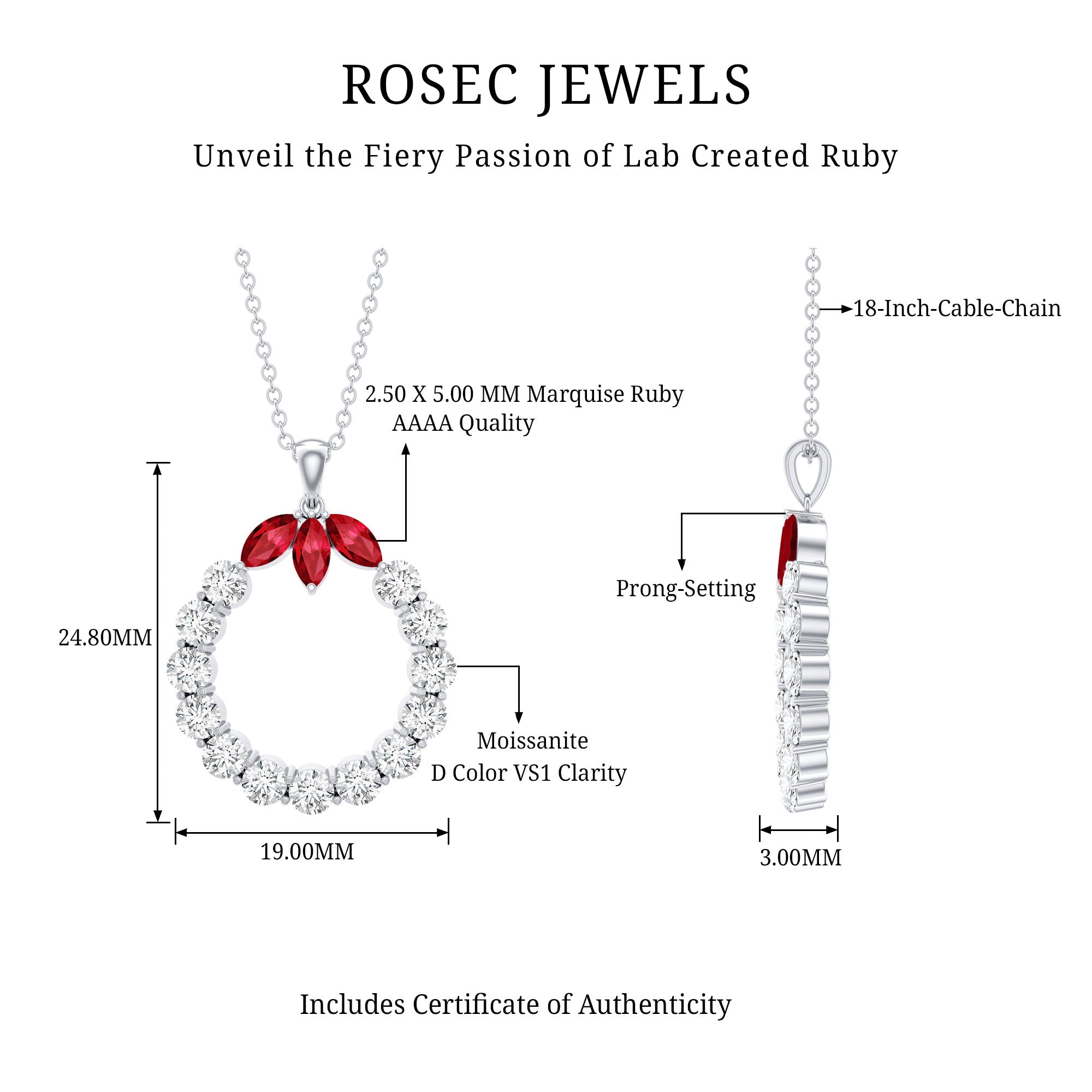 Lab Created Ruby and Moissanite Eternity Pendant Necklace