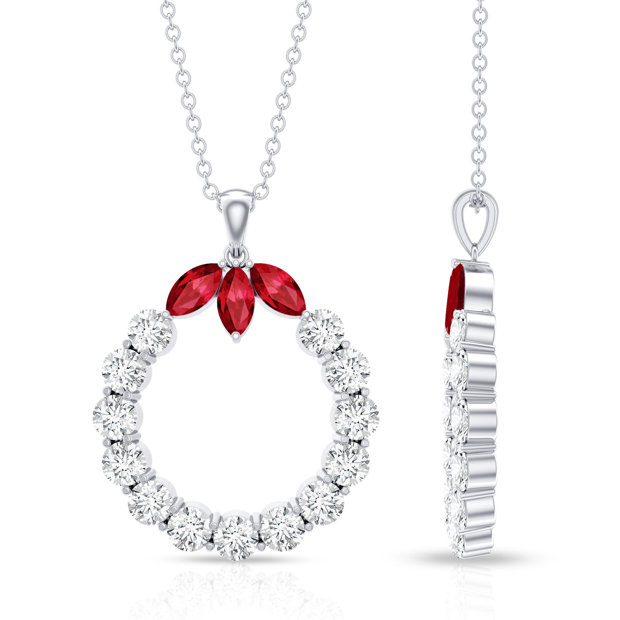 Lab Created Ruby and Moissanite Eternity Pendant Necklace