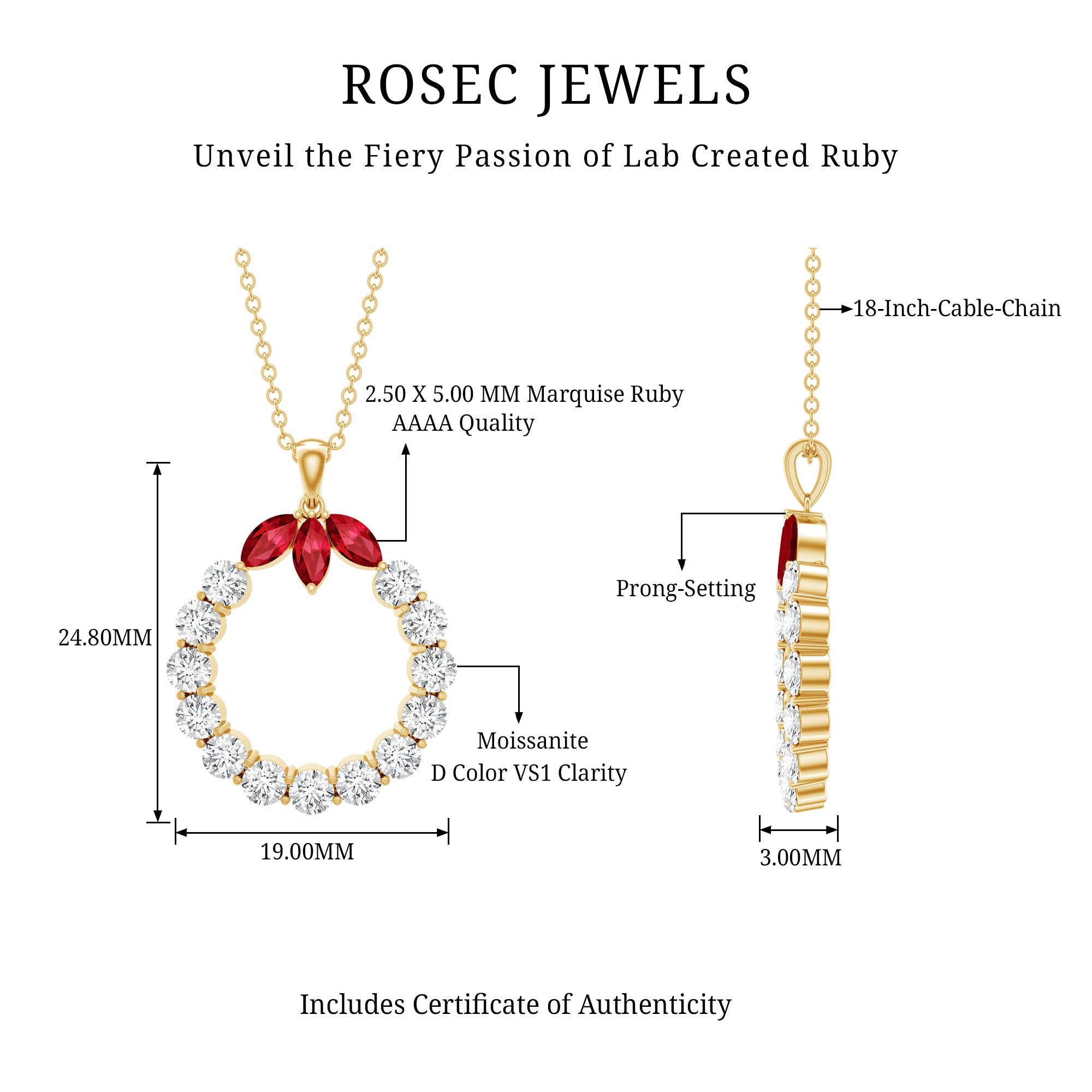 Lab Created Ruby and Moissanite Eternity Pendant Necklace