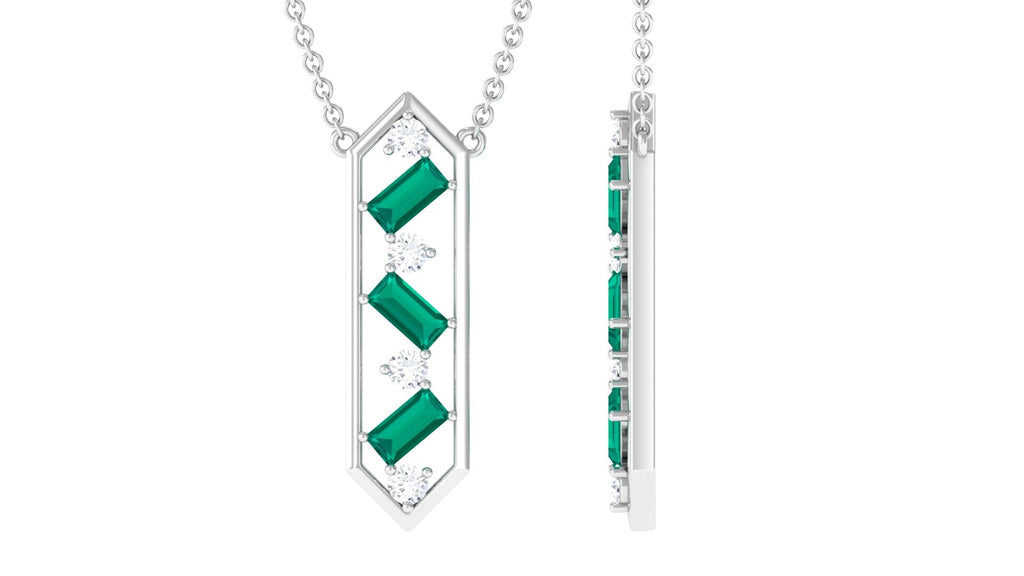 Real Emerald Geometric Dangle Necklace with Diamond