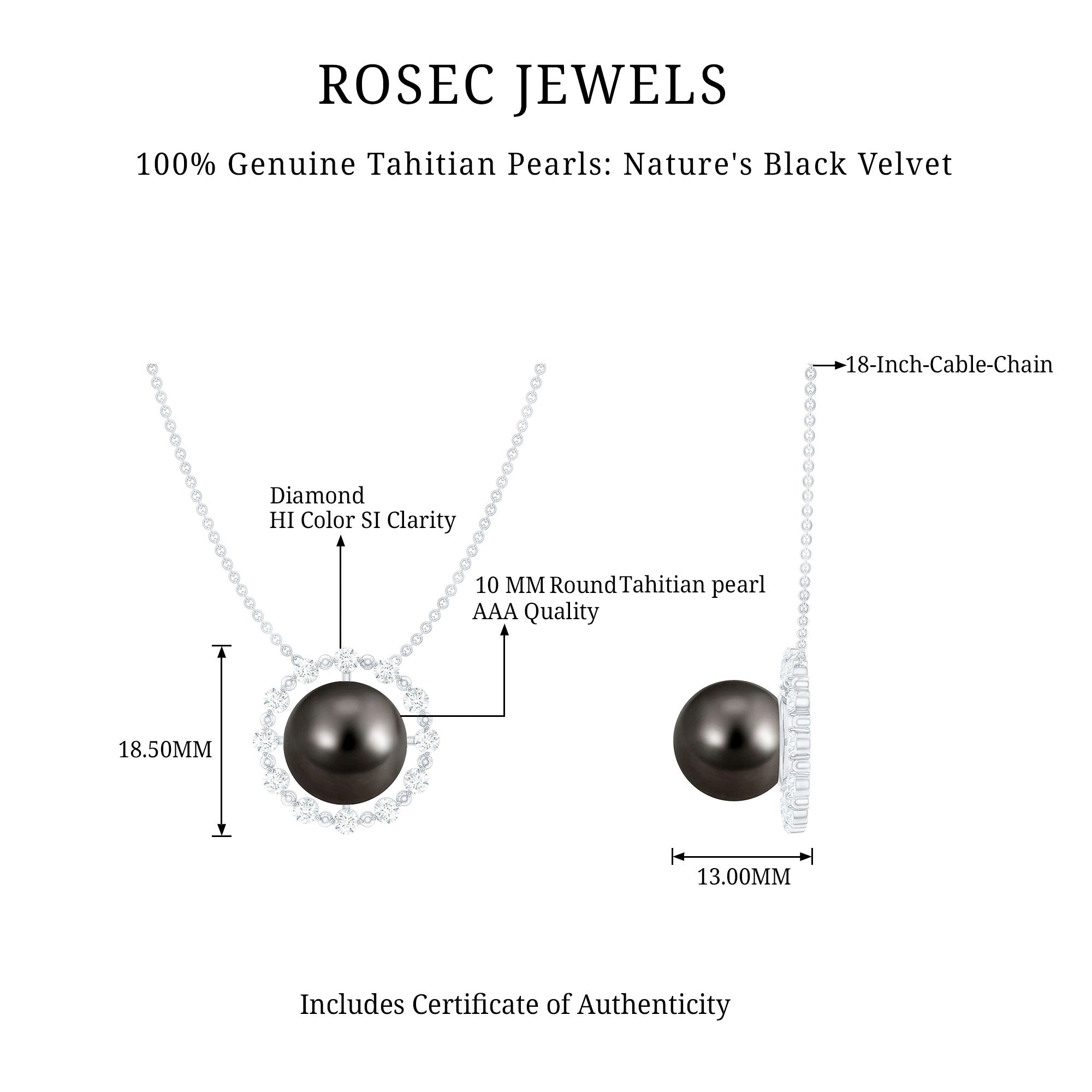 Round Tahitian Pearl Solitaire Necklace with Diamond and Beaded Detailing