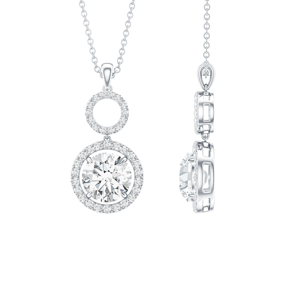2 Carat Round Moissanite Wedding Dangle Necklace with Halo