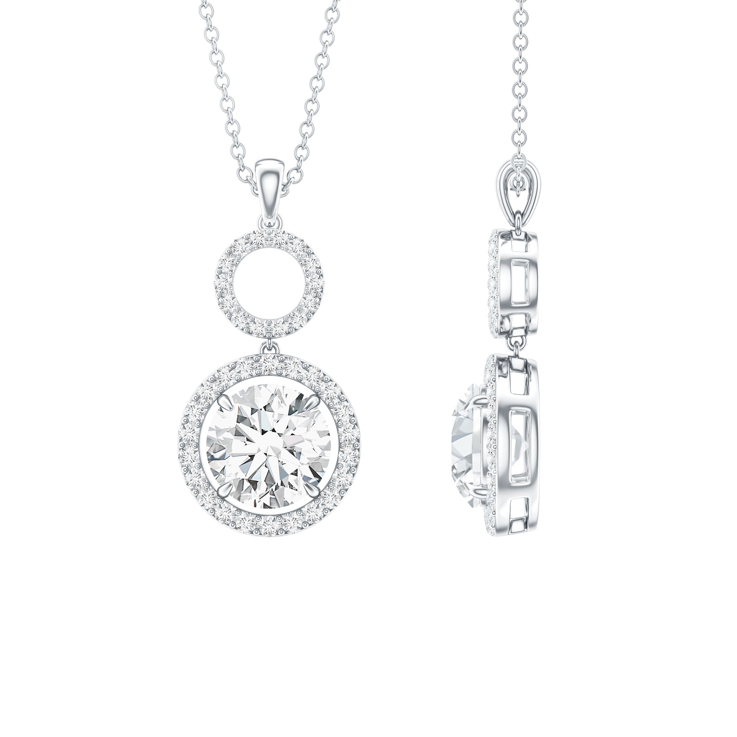 2 Carat Round Moissanite Wedding Dangle Necklace with Halo