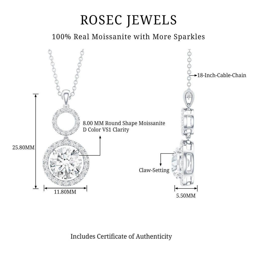 2 Carat Round Moissanite Wedding Dangle Necklace with Halo