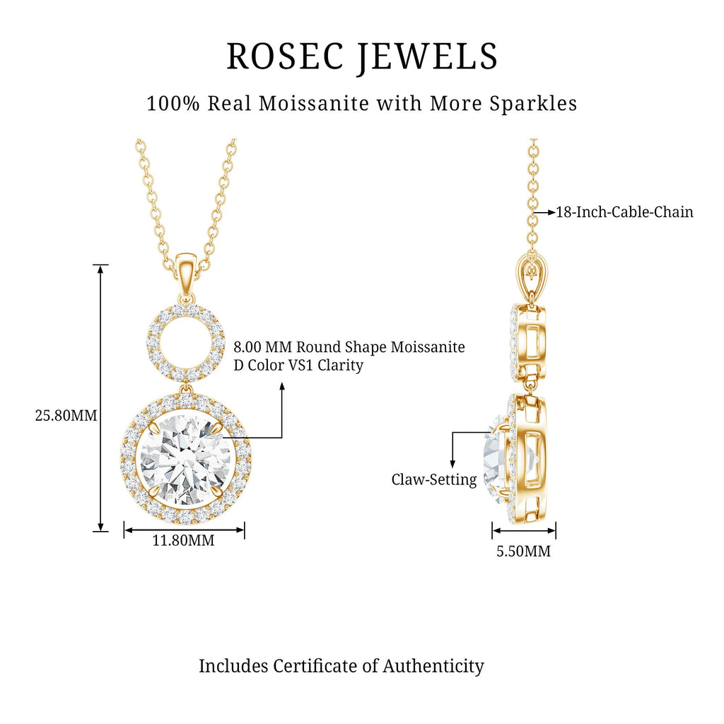 2 Carat Round Moissanite Wedding Dangle Necklace with Halo