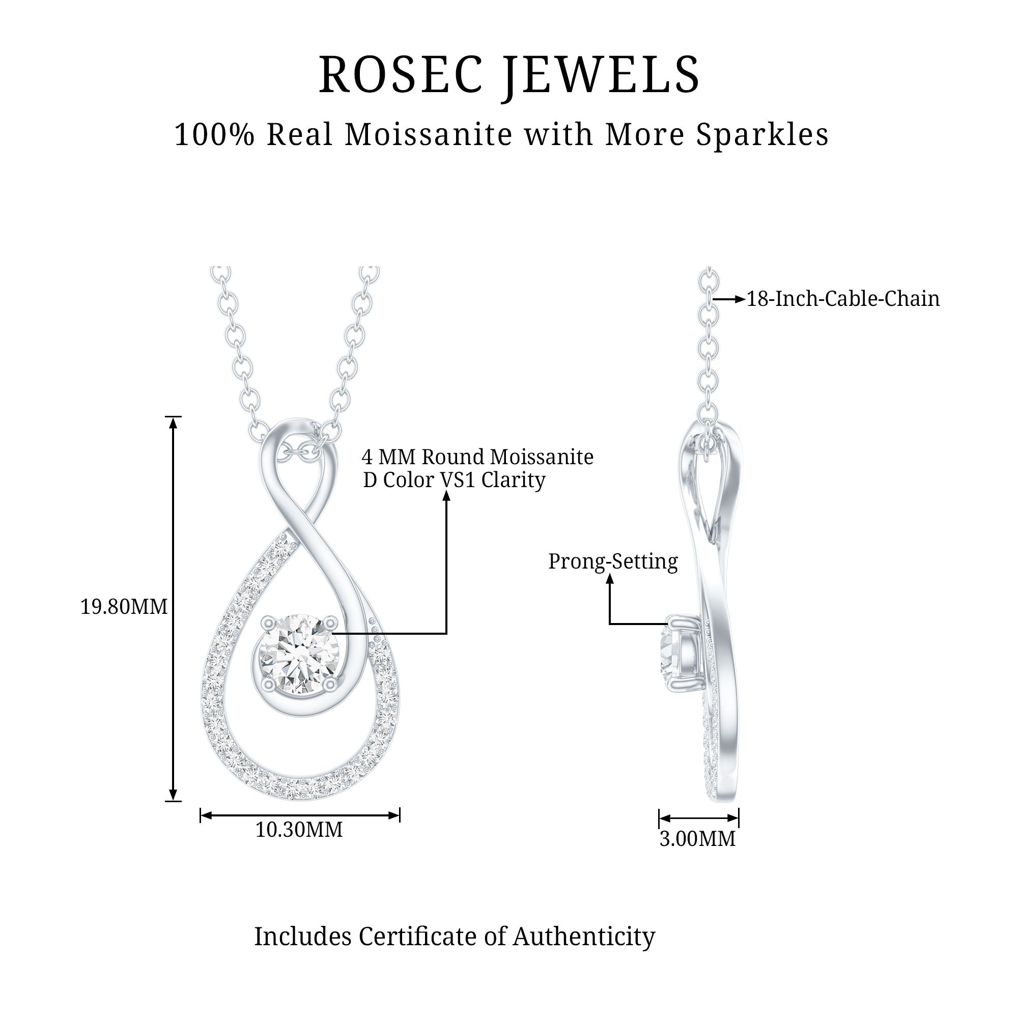 Certified Moissanite Infinity Pendant Necklace for Women