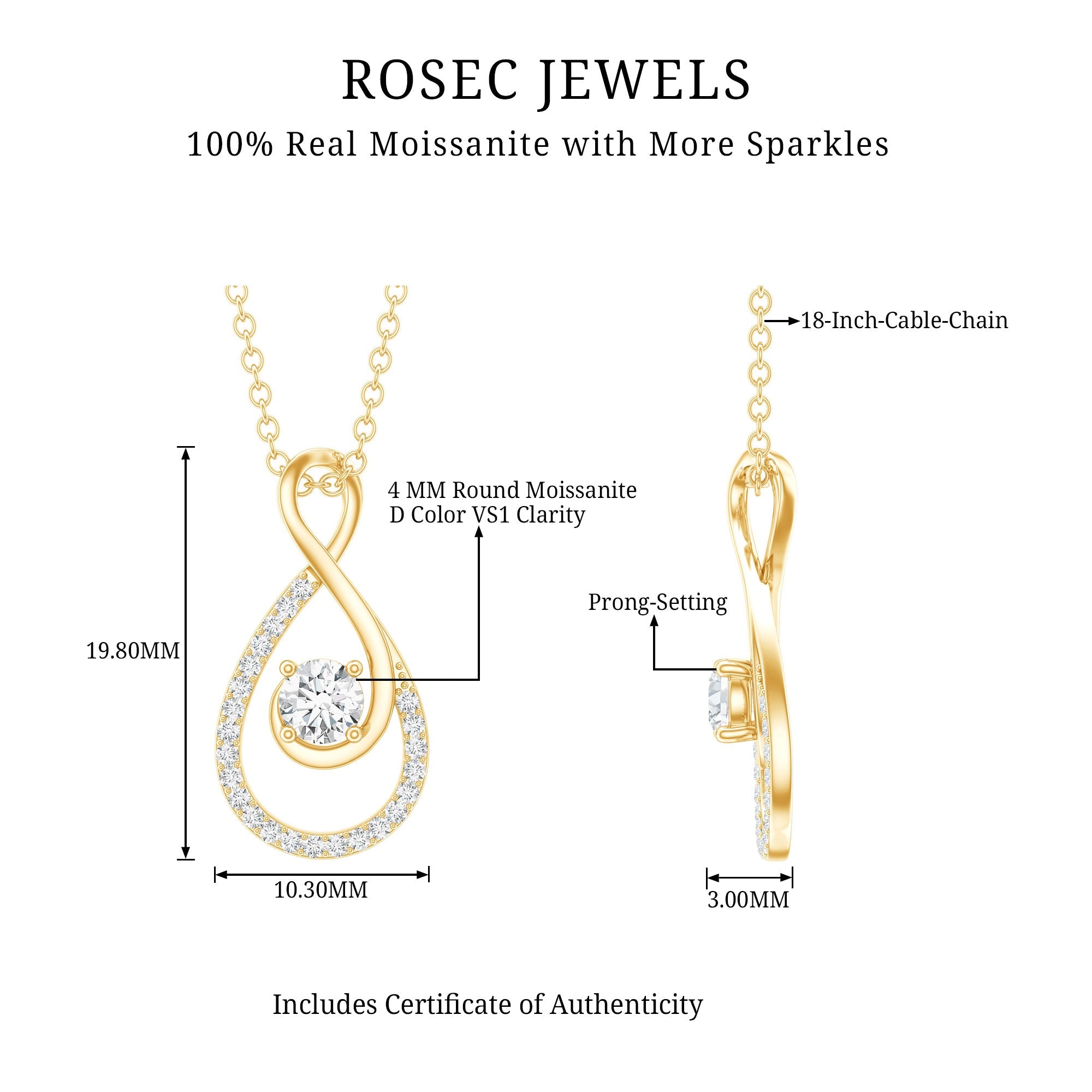 Certified Moissanite Infinity Pendant Necklace for Women