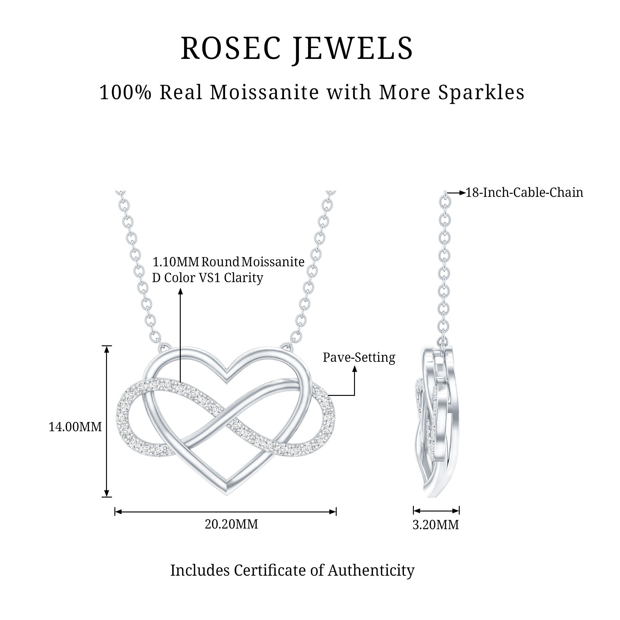 Certified Moissanite Infinity Heart Necklace