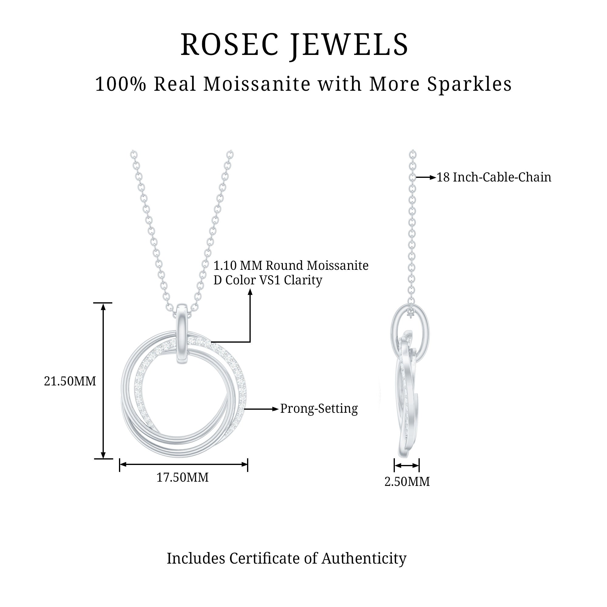 Womens Moissanite Eternity Necklace With Chain