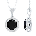 Real 2 Carat Black Onyx Pendant Necklace with Diamond Halo