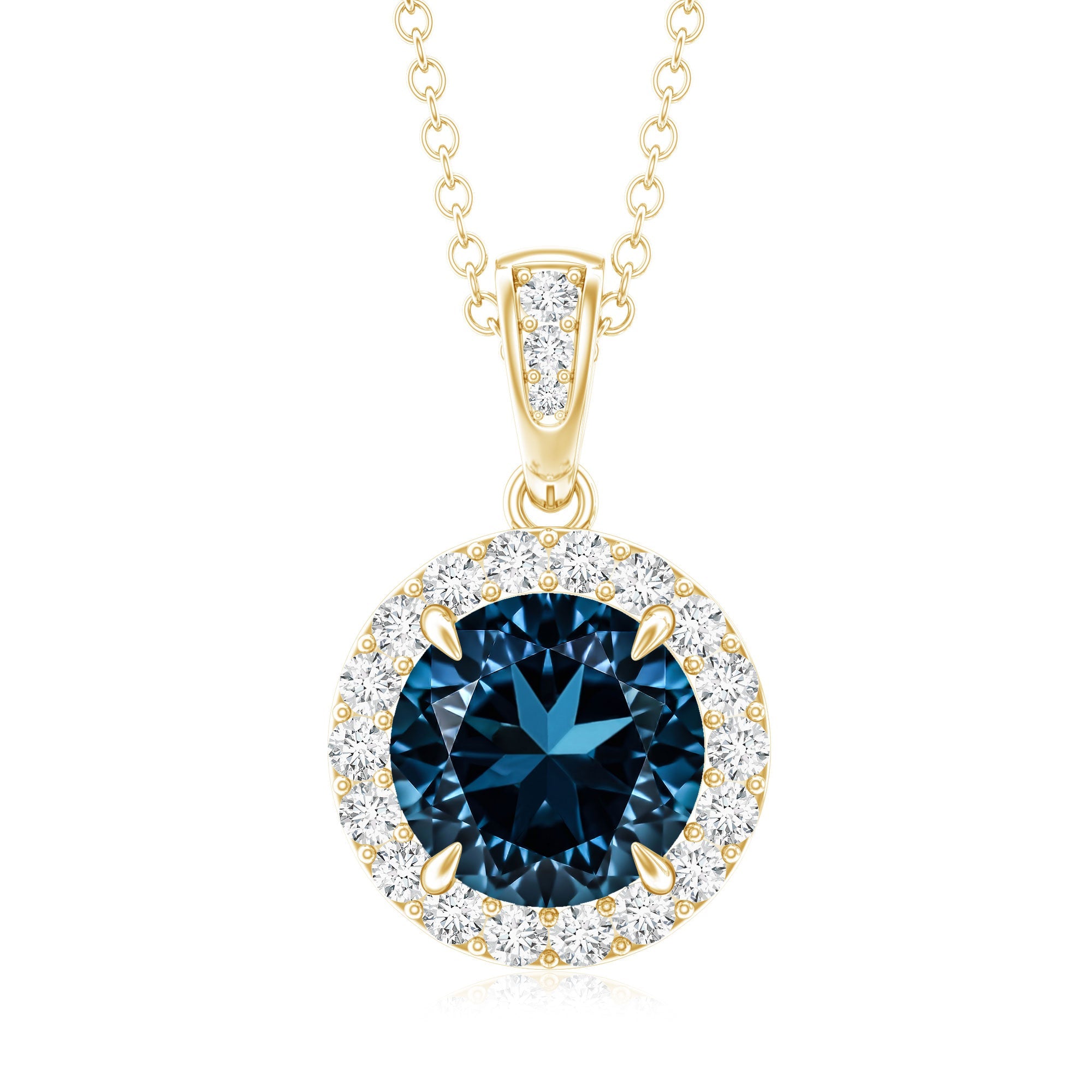 2 Carat London Blue Topaz Round Halo Pendant with Diamond
