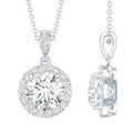 Round Moissanite Classic Halo Pendant Necklace