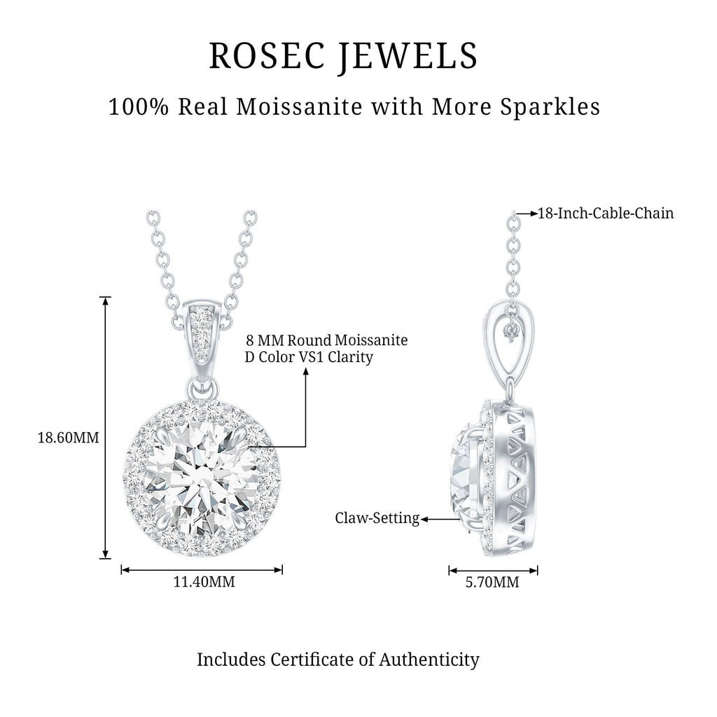 Round Moissanite Classic Halo Pendant Necklace