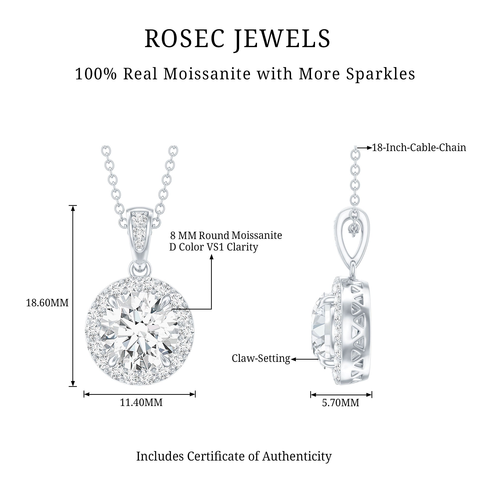 Round Moissanite Classic Halo Pendant Necklace