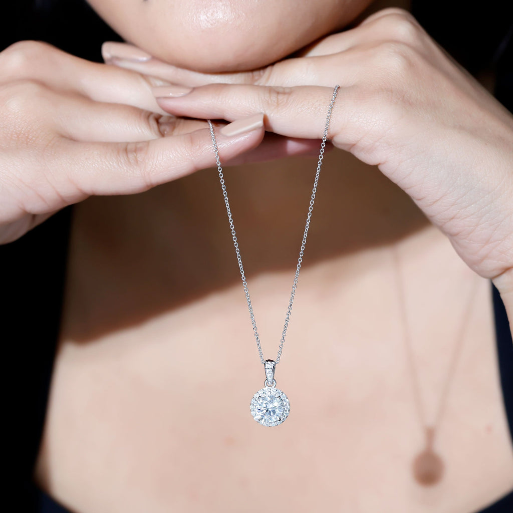 Round Moissanite Classic Halo Pendant Necklace