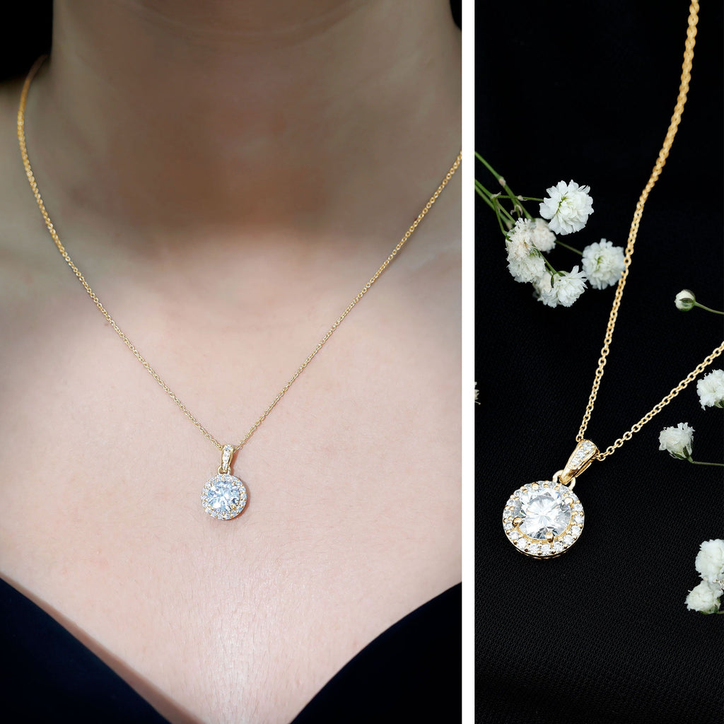 Round Moissanite Classic Halo Pendant Necklace