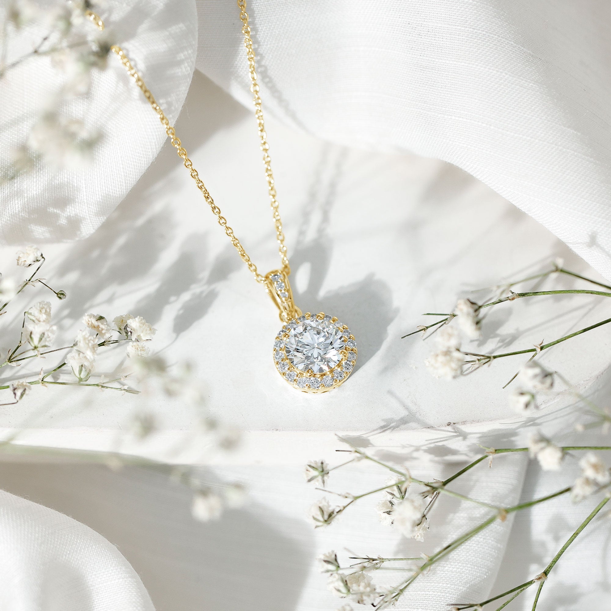 Round Moissanite Classic Halo Pendant Necklace