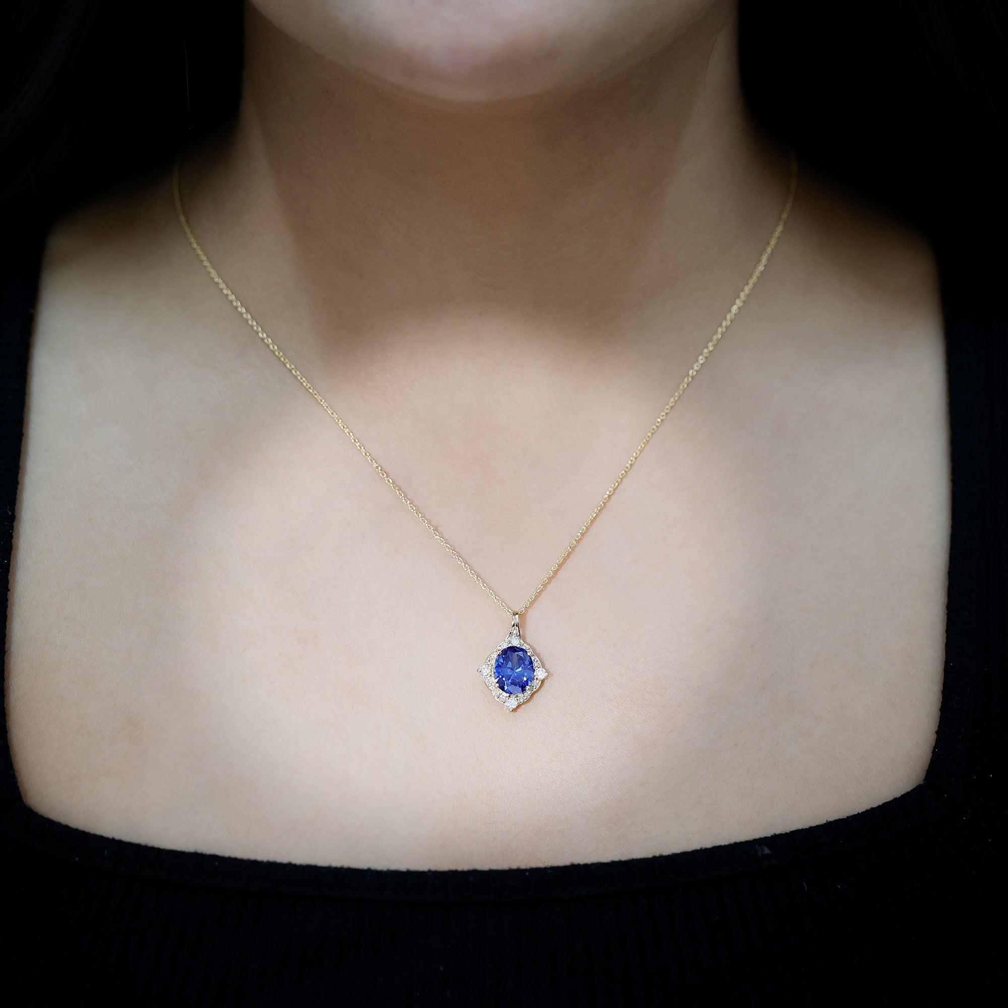 Lab Grown Blue Sapphire and Diamond Vintage Necklace