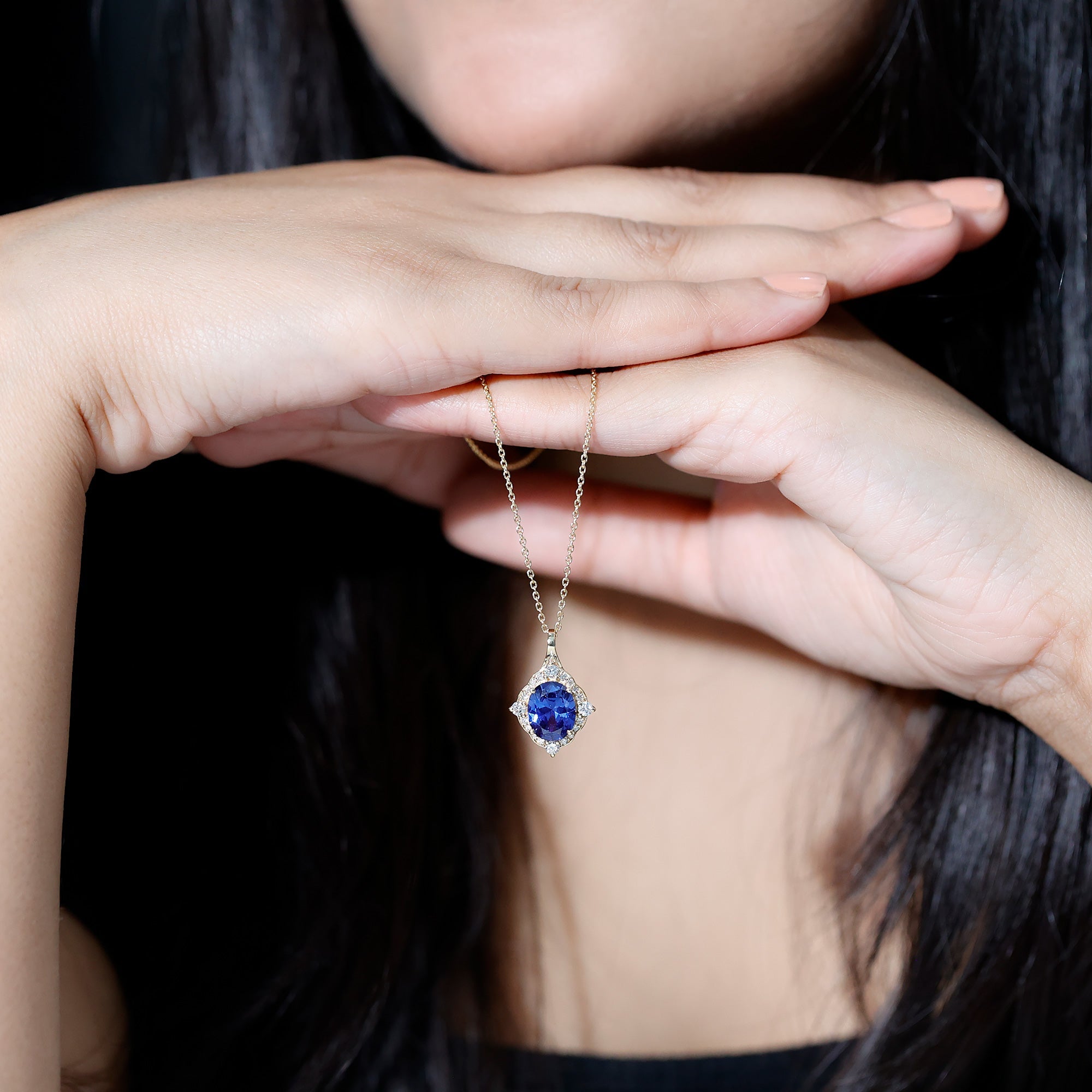 Lab Grown Blue Sapphire and Diamond Vintage Necklace
