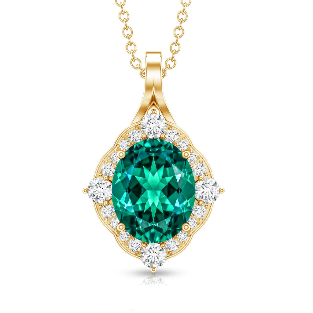 Certified 3 Carat Oval Lab Emerald and Diamond Vintage Necklace