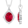 4 Carat Lab Grown Ruby Vintage Inspired Necklace with Diamond Halo