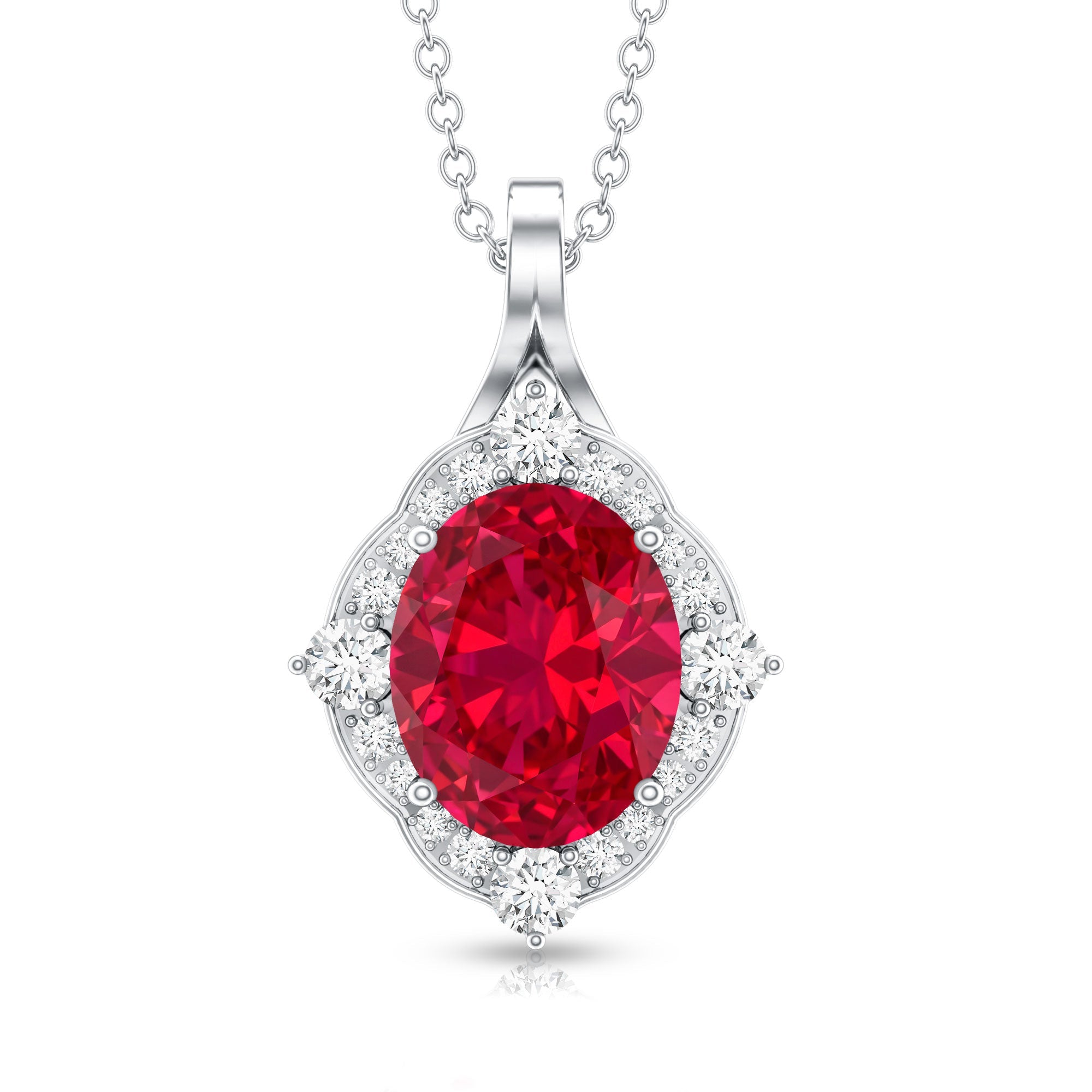 4 Carat Lab Grown Ruby Vintage Inspired Necklace with Diamond Halo