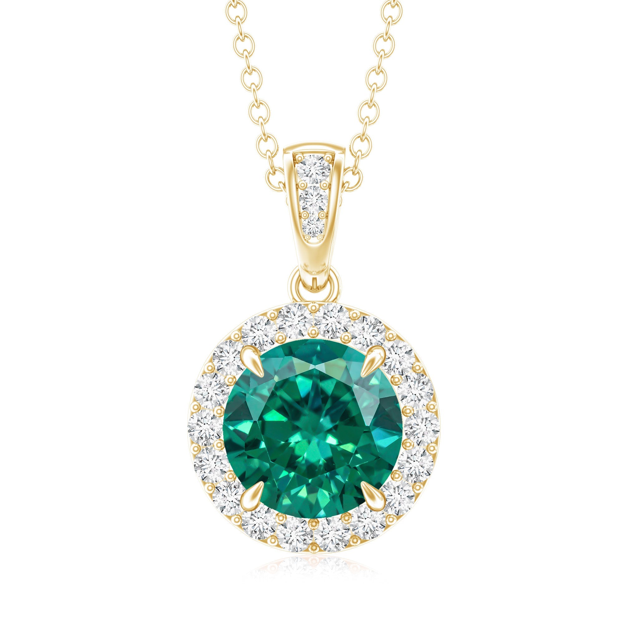 2 Carat Round Cut Lab Grown Emerald and Diamond Halo Necklace
